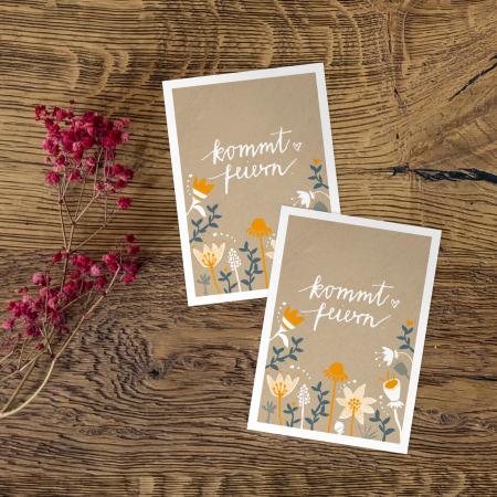 kommt feiern Einladungskarte im floralen folklore Design, beige, gelb